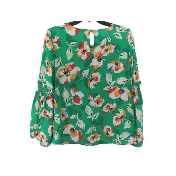 Rose Olive Blouse Womens Green Floral Long Bell Sleeve Scoop Neck Boho Top SZ L - Picture 3 of 9